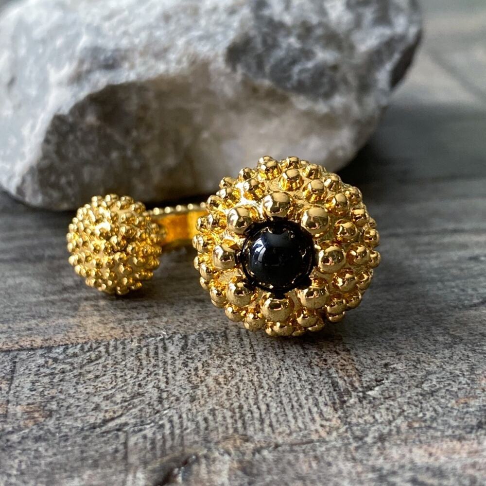 NEW Gold Textured Ring With Black Accent Stone - Picture 9 of 15